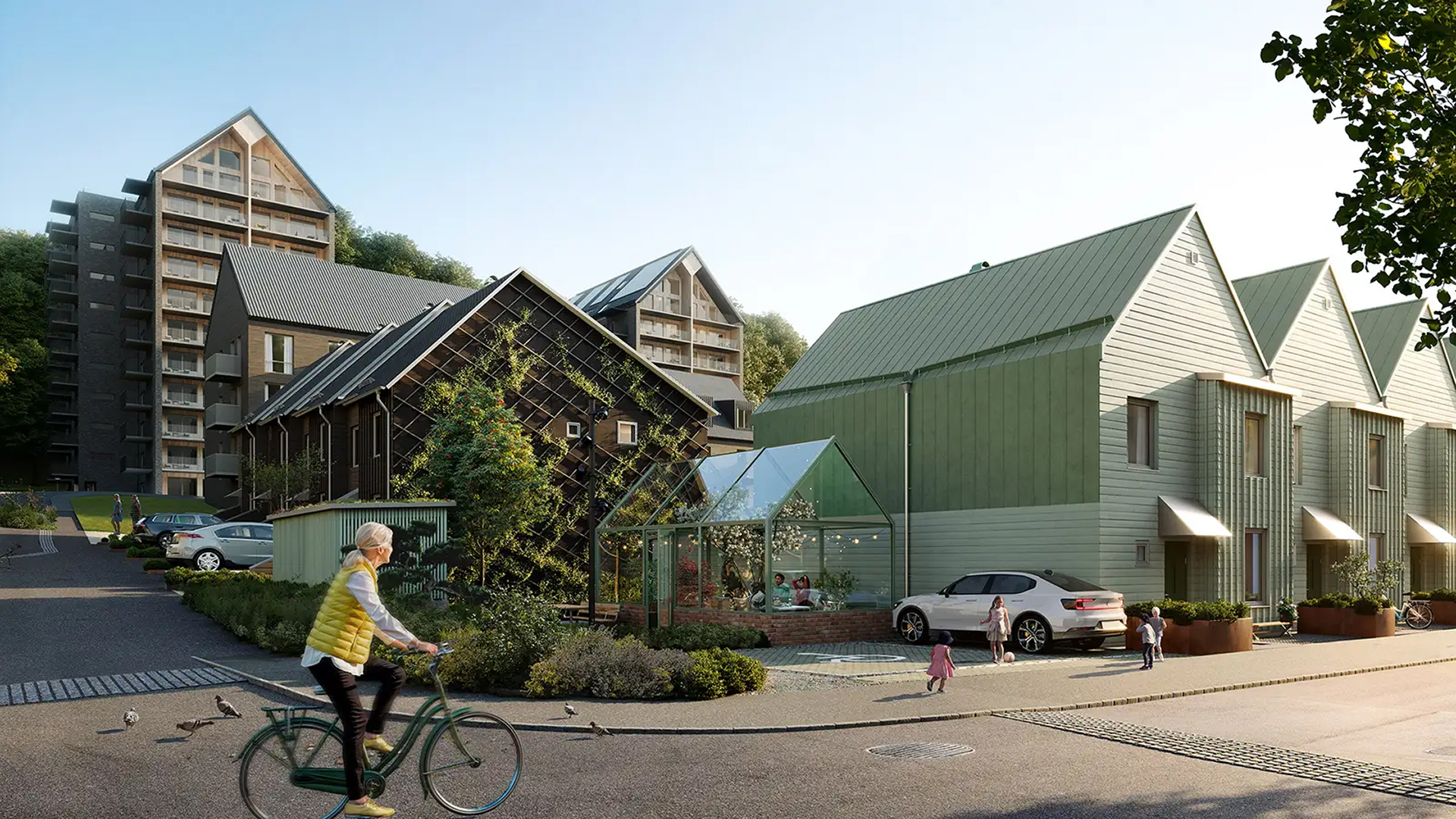 Vy av visningshus i brf Skogslyckan - Trollängen Bostad